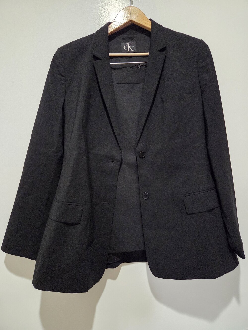 Calvin Klein cK 2-Piece Wool Skirt Suit, Black, Skirt 10/Jacket 12, Vintage